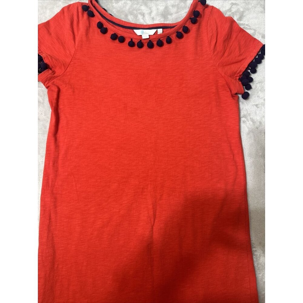 Women’s Boden T-shirt Dress Red Orange Pom-Pom Size 8 - Picture 7 of 13